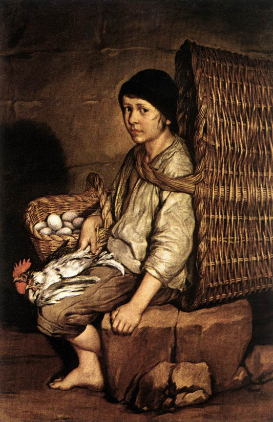 Boy with a Basket, vintage artwork by Giacomo Ceruti, 12x8" (A4) Poster