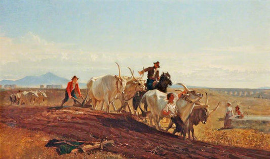 Ploughing in the Campagna, vintage artwork by Georges Heming Mason, A3 (16x12") Poster Print