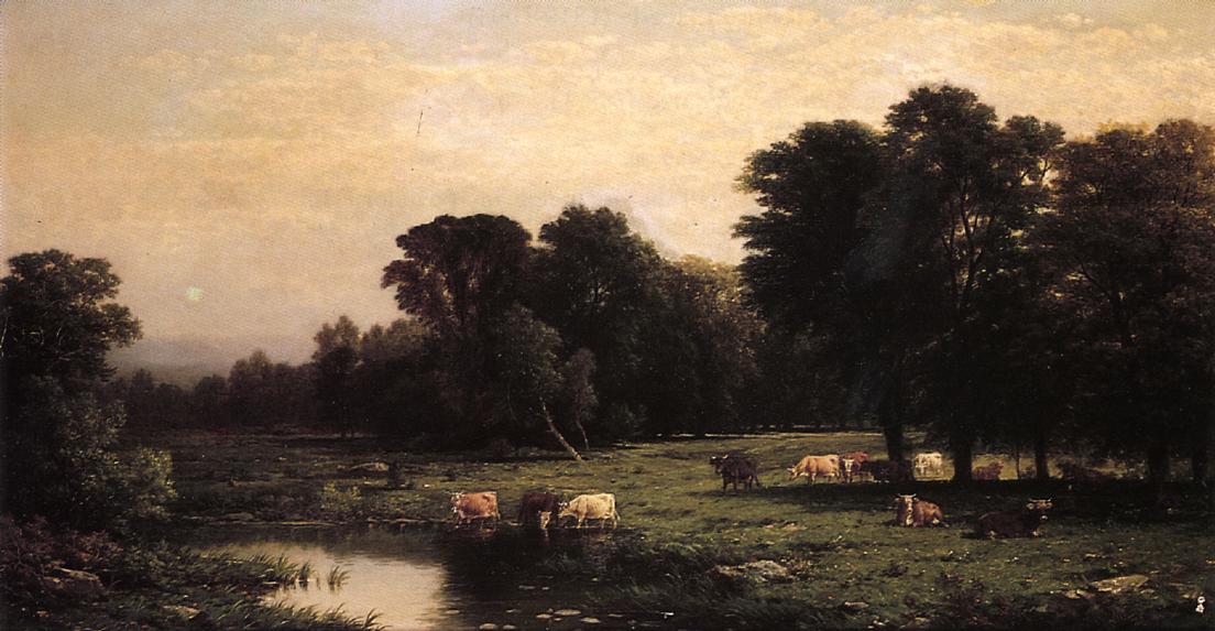 Bucolic Landscape with Cows, vintage artwork by John W. Casilear, A3 (16x12") Poster Print