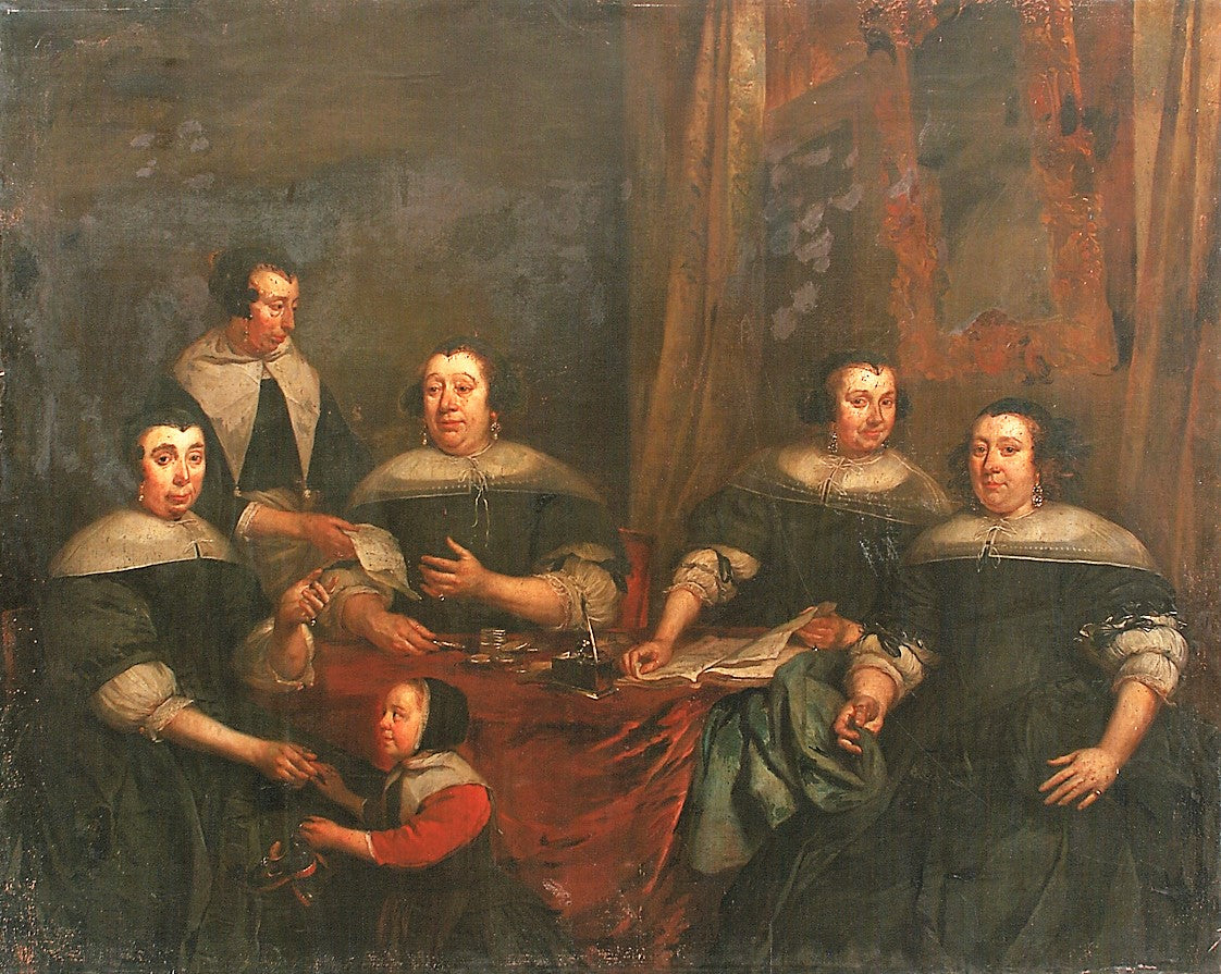 Group Portrait of the Holy Spirit House in Haarlem, vintage artwork by Pieter van Anraedt, 12x8" (A4) Poster