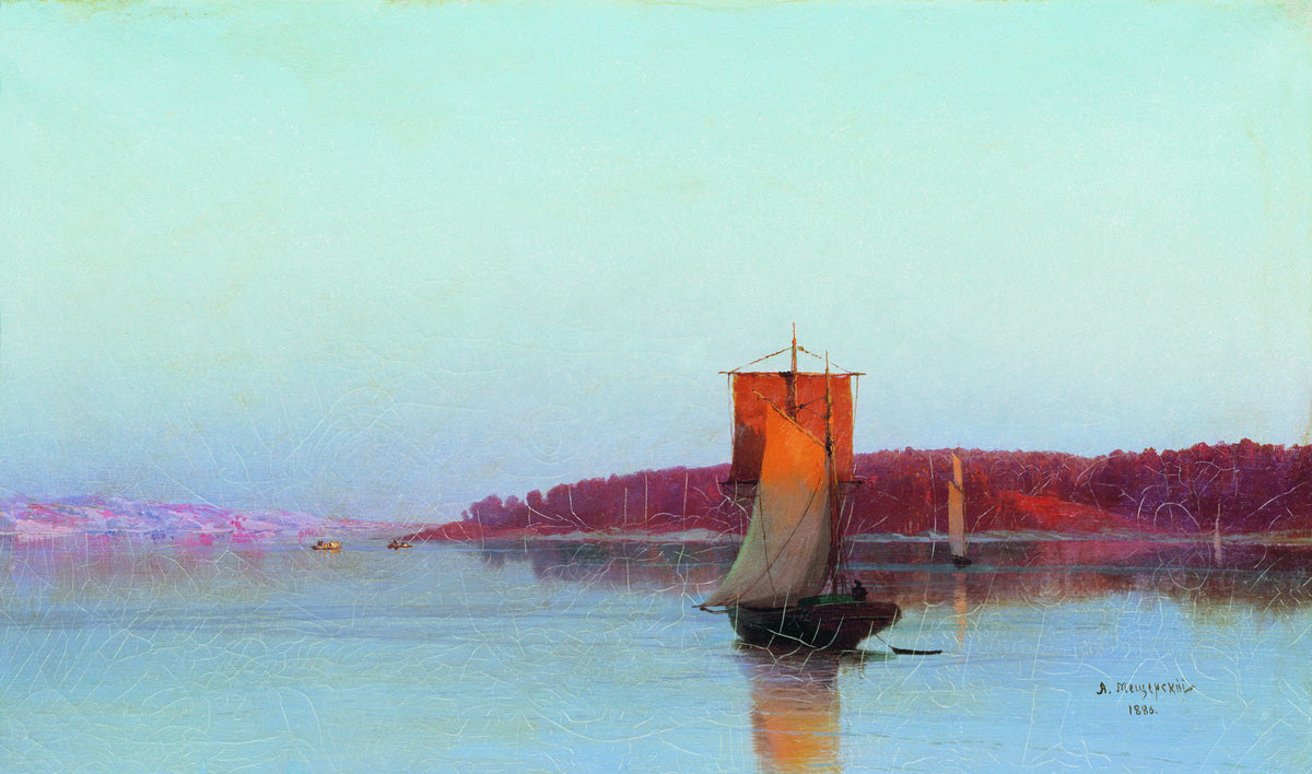 Sailboat at Sunset, vintage artwork by Arseny Meschersky, 12x8" (A4) Poster