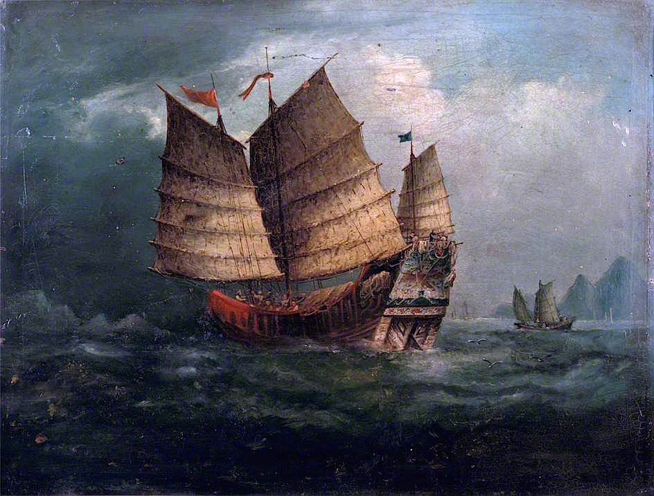 Chinese Junks, 1850, vintage artwork by George Chinnery, 12x8" (A4) Poster