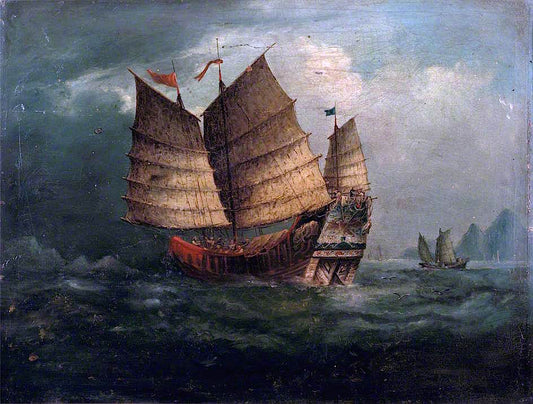 Chinese Junks, 1850, vintage artwork by George Chinnery, 12x8" (A4) Poster