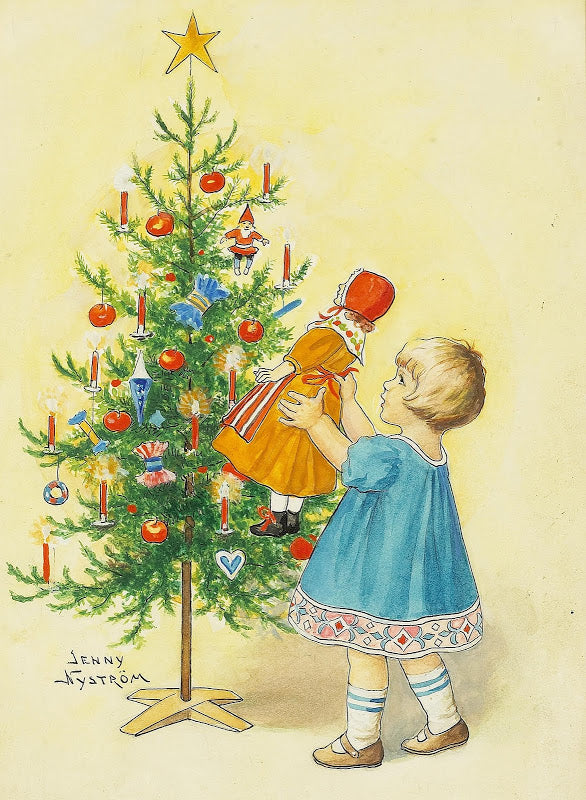 Girl with a Doll at the Christmas Tree by Jenny Nystrom,A3(16x12")Poster