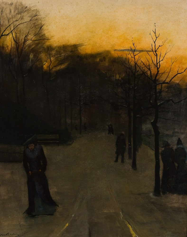 Evening walk in the snow, vintage artwork by Floris Arntzenius, 12x8" (A4) Poster