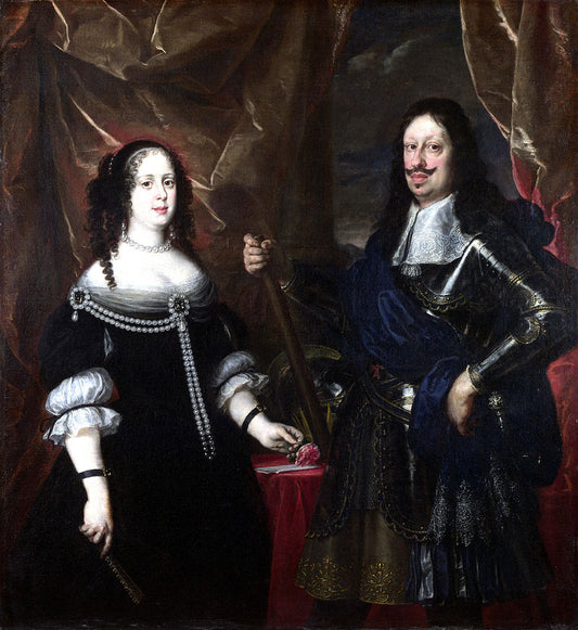 The Grand Duke Ferdinand II of Tuscany and his Wife, vintage artwork by Justus Sustermans, 12x8" (A4) Poster