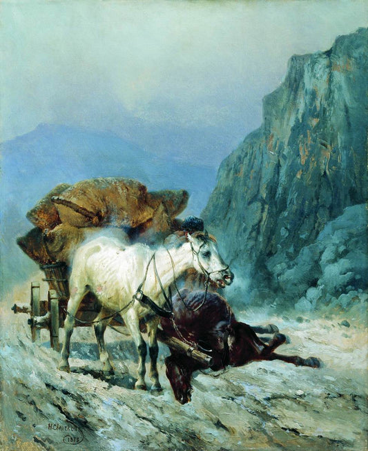 Tired Horses, vintage artwork by Nikolai Sverchkov, A3 (16x12") Poster Print