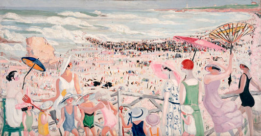 La grande plage à Biarritz, vintage artwork by Jacqueline Marval, 12x8" (A4) Poster