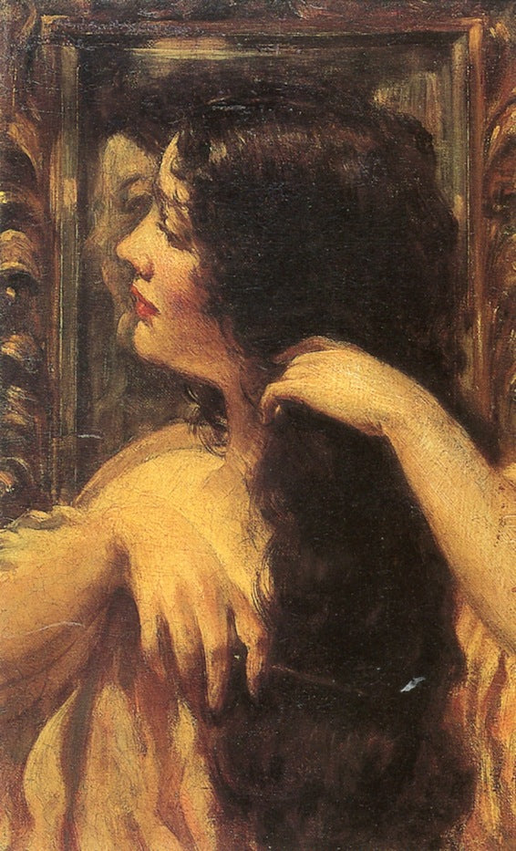 Brunette Combing Her Hair by James Carroll Beckwith,A3(16x12")Poster
