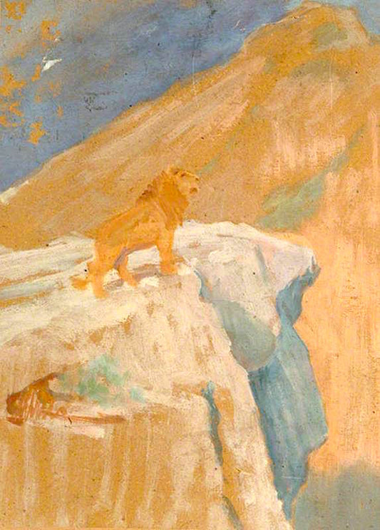 Lion Standing on a Rock, vintage artwork by Percy Harland Fisher, 12x8" (A4) Poster