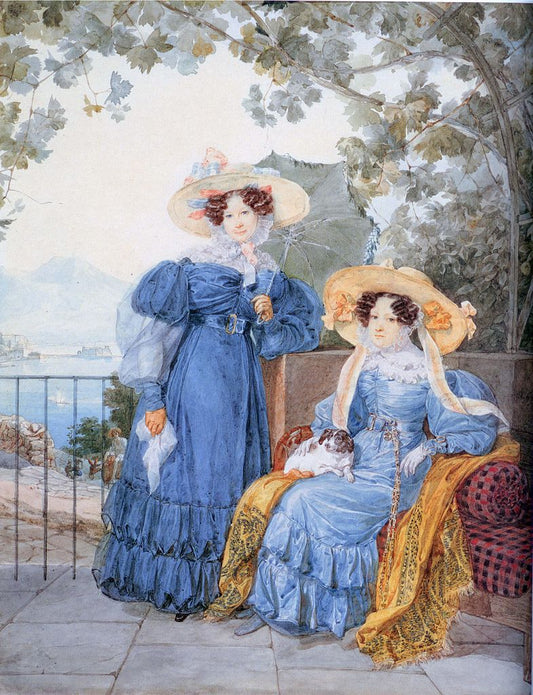 Portrait of Elena Golitsyna and Ekaterina Vorontsova, vintage artwork by Alexander Brulloff, A3 (16x12") Poster Print