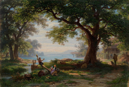 Auf der Wippe am Sempachersee, vintage artwork by Robert Zünd, 12x8" (A4) Poster
