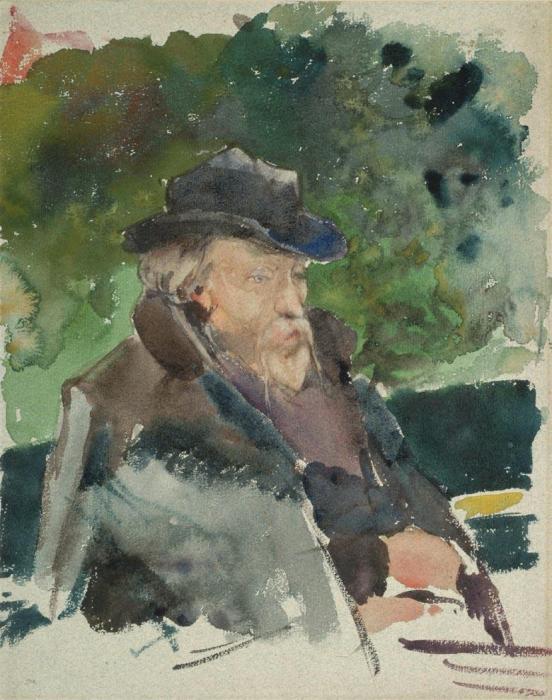 Sketch of Edward Burne-Jones in a Boat, Walton-on-Thames, vintage artwork by Jules Bastien-Lepage, 12x8" (A4) Poster
