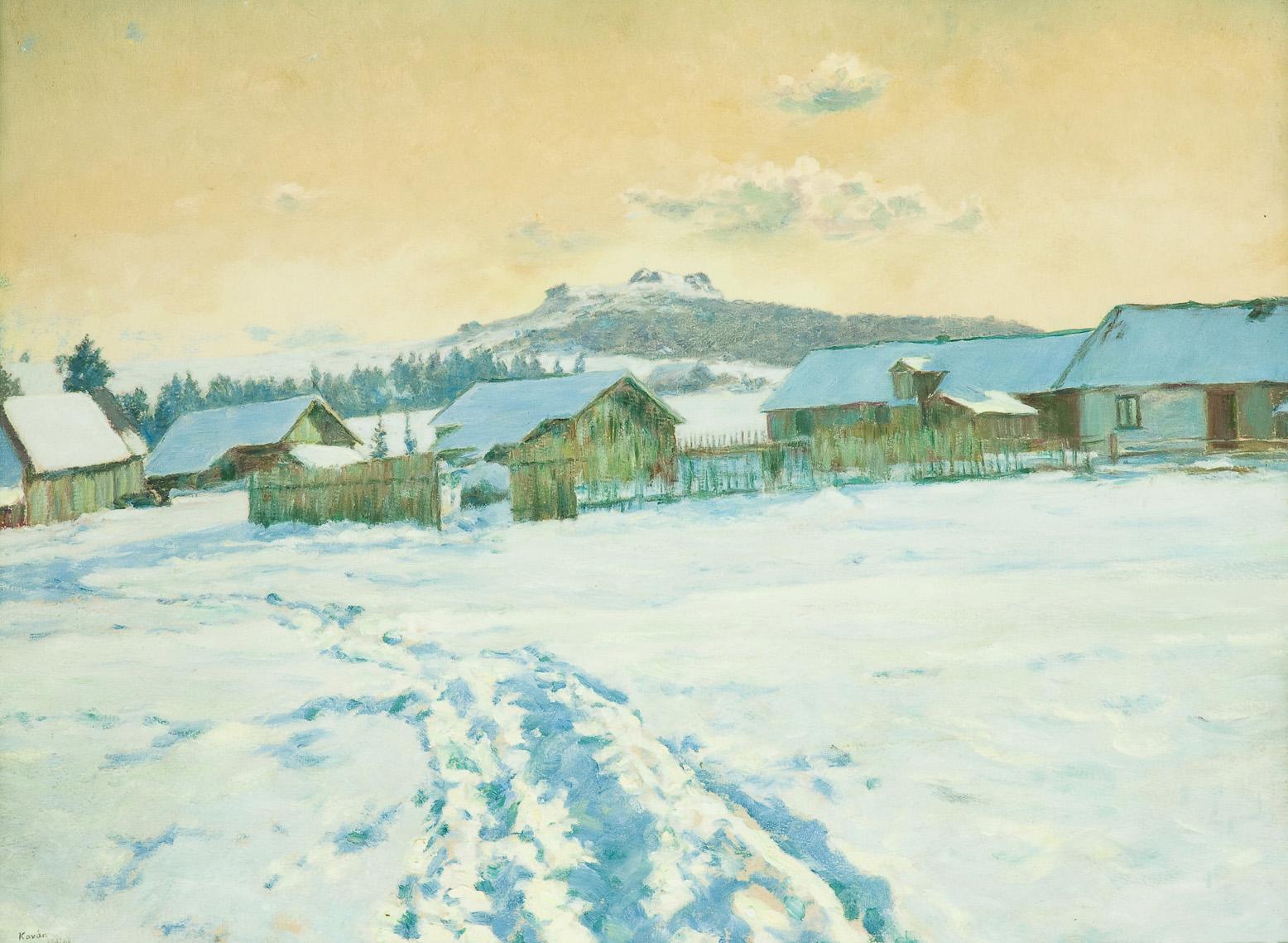 Night in the Village, vintage artwork by František Kaván, 12x8" (A4) Poster