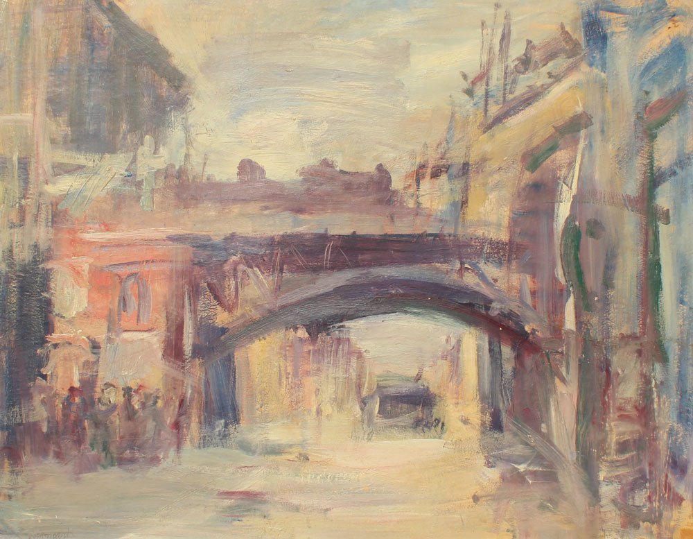 Street Scene with Elevated Bridge by Joachim Weingart,16x12(A3) Poster