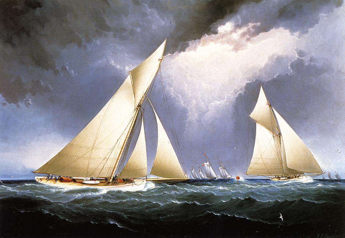 Mayflower' Leading 'Puritan', America's Cup Trial Race, 1886, vintage artwork by James E. Buttersworth, A3 (16x12") Poster Print