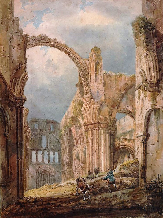 Interior of Lindisfarne Priory, vintage artwork by Thomas Girtin, 12x8" (A4) Poster