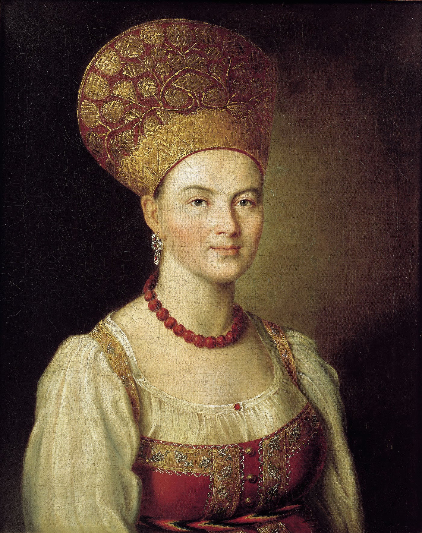 Portrait of an Unknown Woman in Russian Costume, vintage artwork by Ivan Argunov, 12x8" (A4) Poster