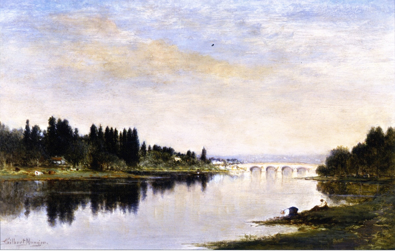 On the River near Bougival, France, vintage artwork by Gilbert Munger, 12x8" (A4) Poster