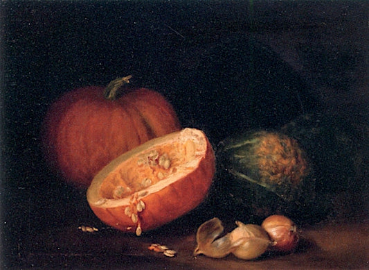 Still Life with Pumpkins and Onions, vintage artwork by Ida Pulis Lathrop, 12x8" (A4) Poster