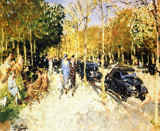 Avenue de Longchamps in Spring, vintage artwork by Pierre-Eugène Montezin, 12x8" (A4) Poster