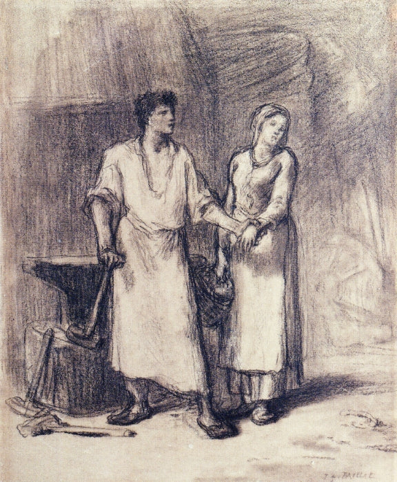 The Blacksmith and His Bride, vintage artwork by Jean-François Millet, A3 (16x12") Poster Print