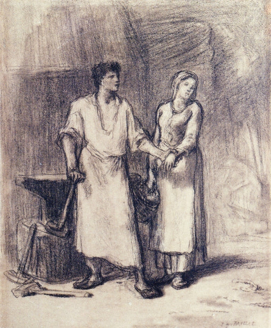 The Blacksmith and His Bride, vintage artwork by Jean-François Millet, A3 (16x12") Poster Print