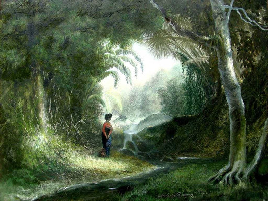 Paysage de forêt tropicale, vintage artwork by Adolphe Theodore Jules Potemont, 12x8" (A4) Poster