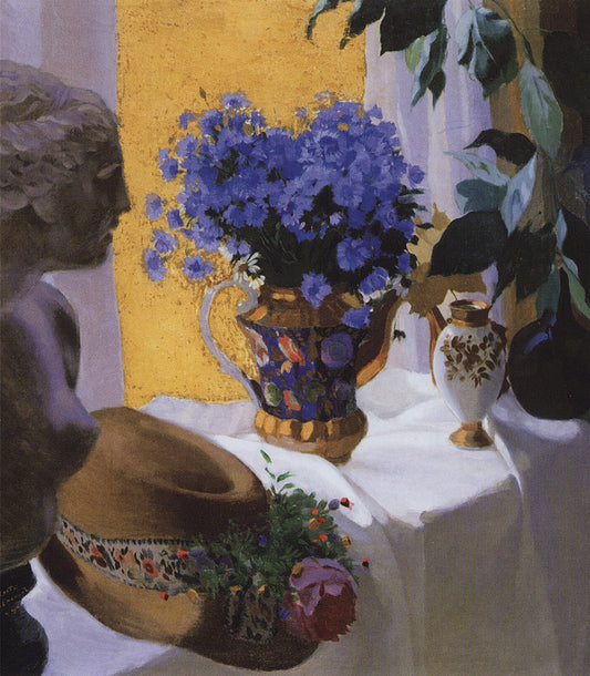Still Life with Cornflowers, vintage artwork by Sergei Chekhonin, 12x8" (A4) Poster