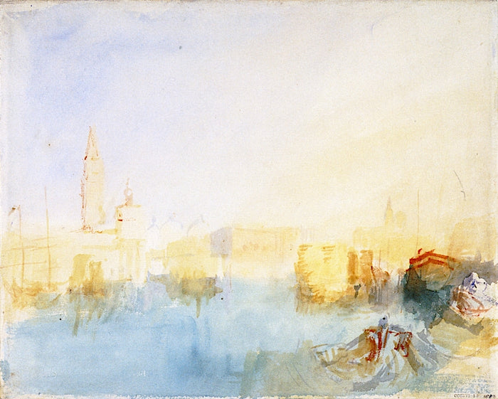 Boats Moored alongside the Punta della Dogana, with the Doge's Palace beyond, vintage artwork by Joseph Mallord William Turner, 12x8