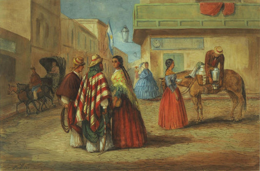 Street Scene in Buenos Aires, vintage artwork by Jean Leon Pallière, 12x8" (A4) Poster