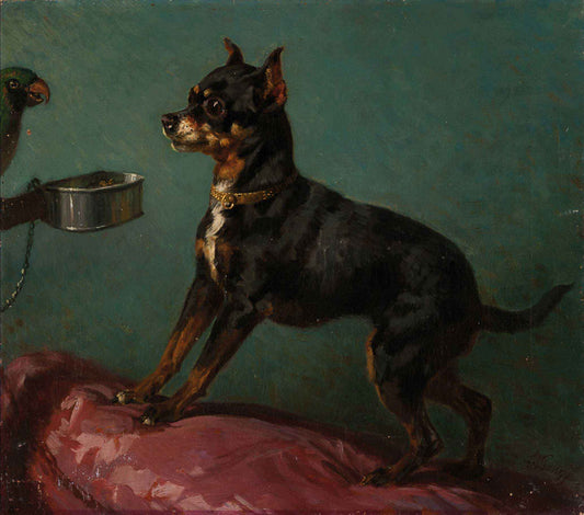 Dog with Parrot, vintage artwork by Filippo Palizzi, A3 (16x12") Poster Print