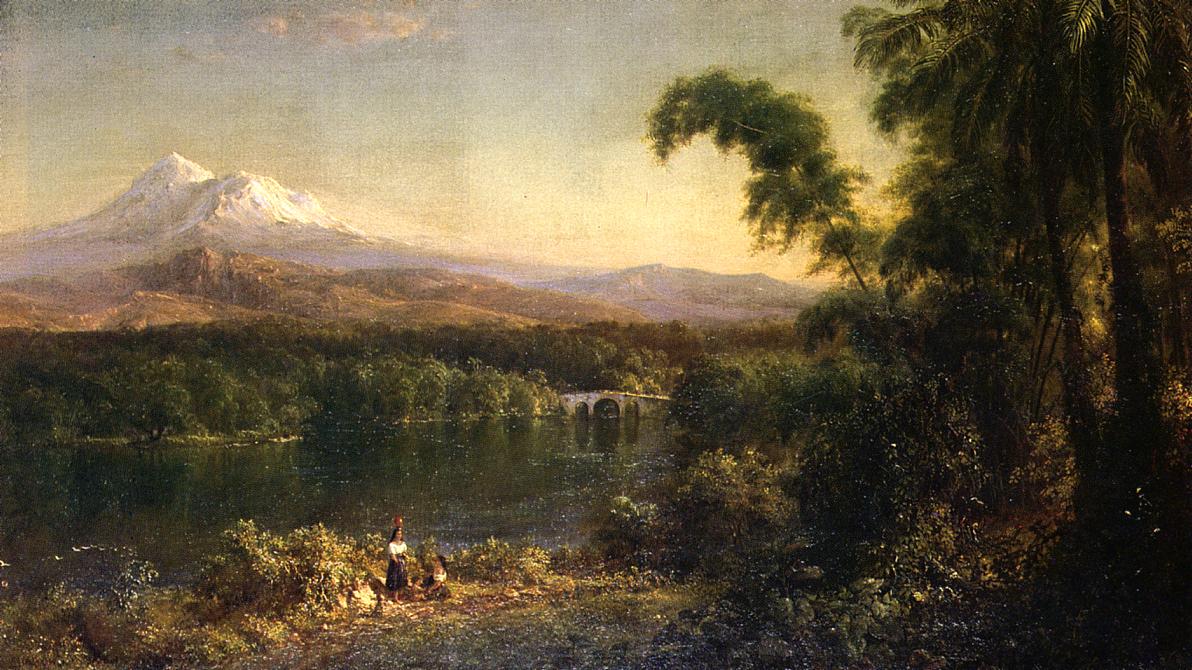 Figures in an Ecuadorian Landscape, vintage artwork by Frederic Edwin Church, 12x8" (A4) Poster