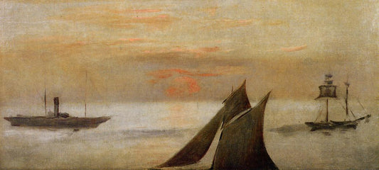 Boats at Sea, Sunset, vintage artwork by Édouard Manet, 12x8" (A4) Poster
