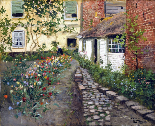 A Garden Path, vintage artwork by Fritz Thaulow, 12x8" (A4) Poster