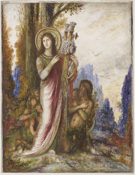 Poet and Satyrs, vintage artwork by Gustave Moreau, 12x8" (A4) Poster