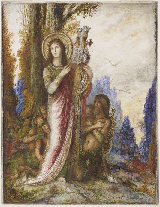 Poet and Satyrs, vintage artwork by Gustave Moreau, 12x8" (A4) Poster