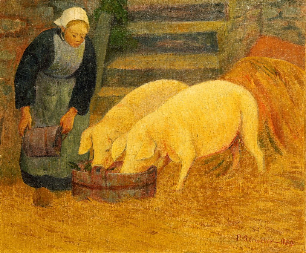 Bretonne donnant à manger aux cochons, vintage artwork by Paul Serusier, 12x8" (A4) Poster