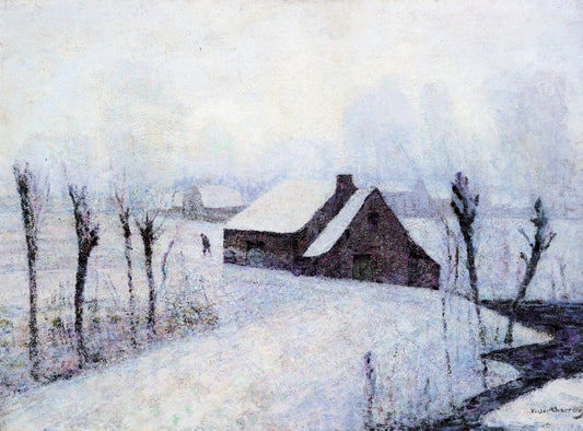 Snow in Sunshine at Saint-Voctor near Mont Dore, vintage artwork by Victor Charreton, 12x8" (A4) Poster