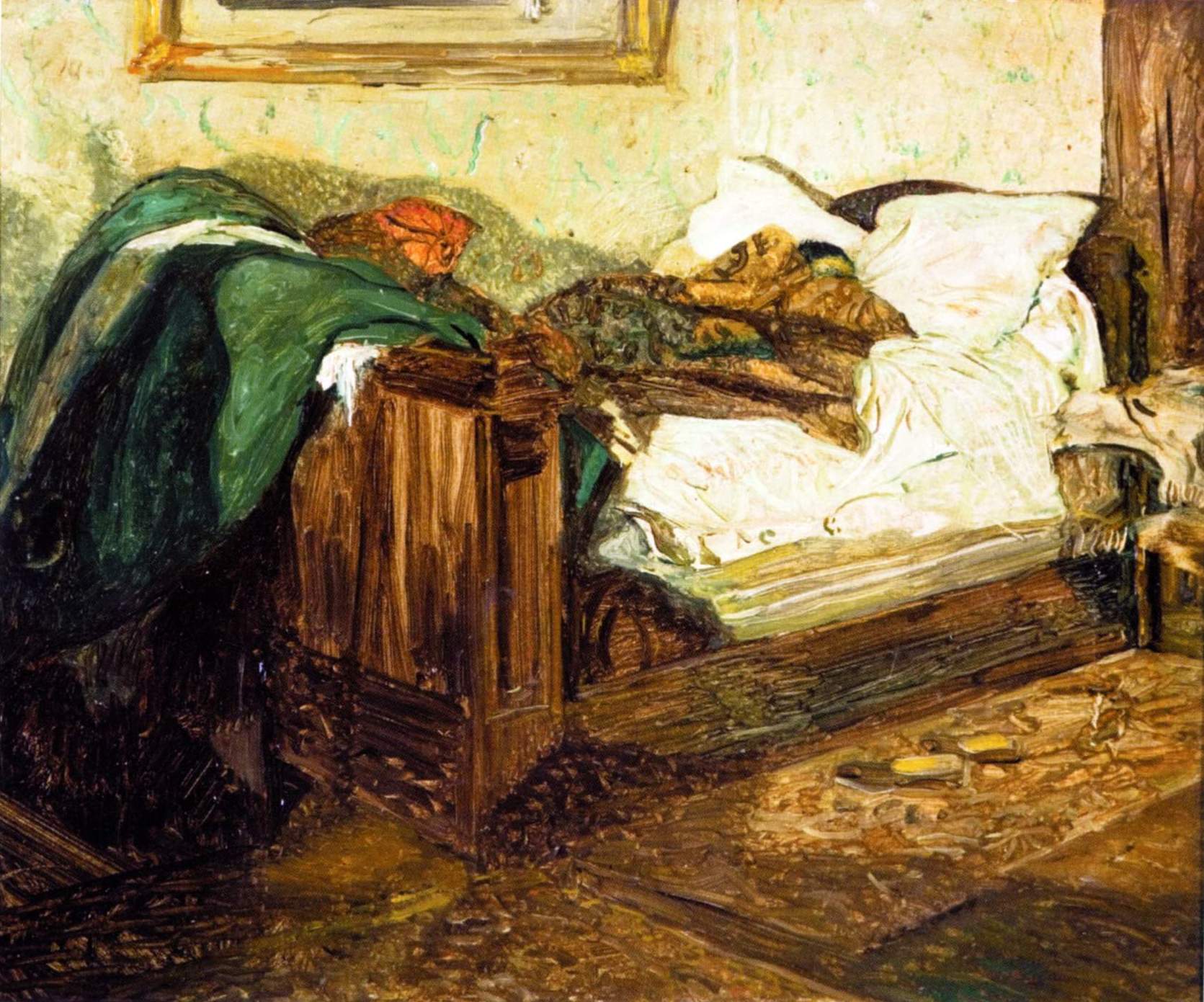 Bed, vintage artwork by Isaak Brodsky, 12x8" (A4) Poster