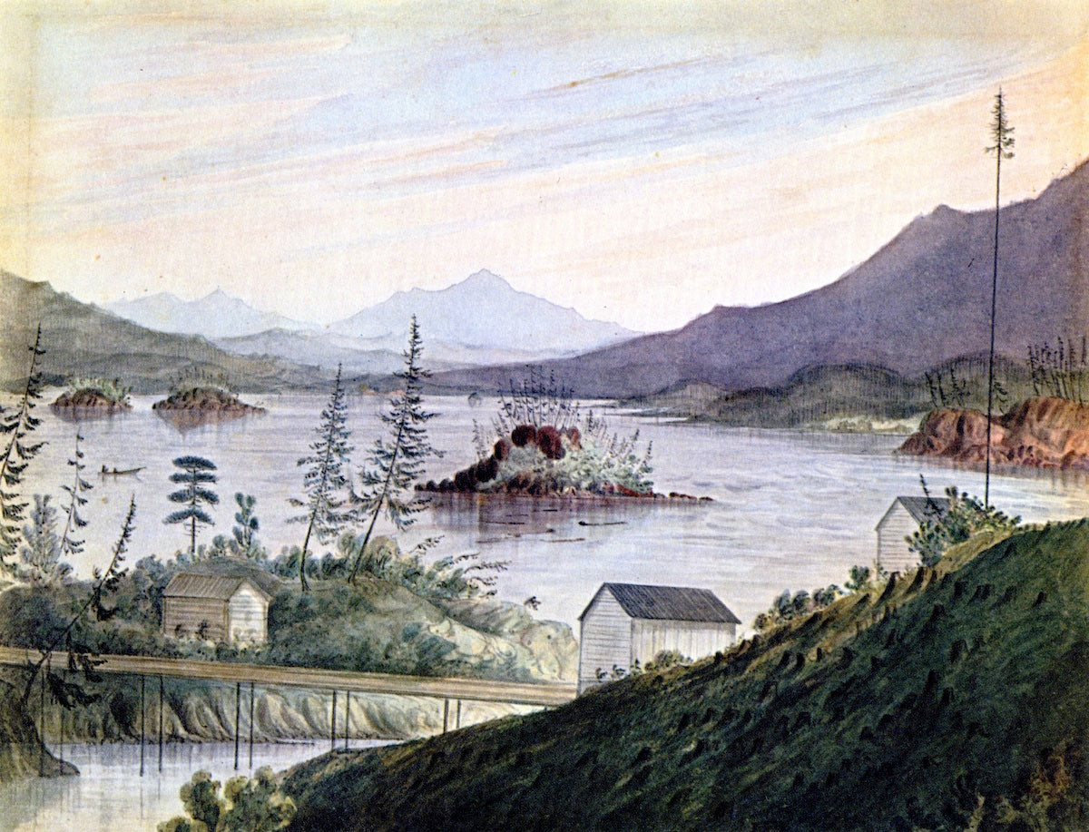 Upper Cacades, Looking Up Columbia River, vintage artwork by James Madison Alden, 12x8" (A4) Poster