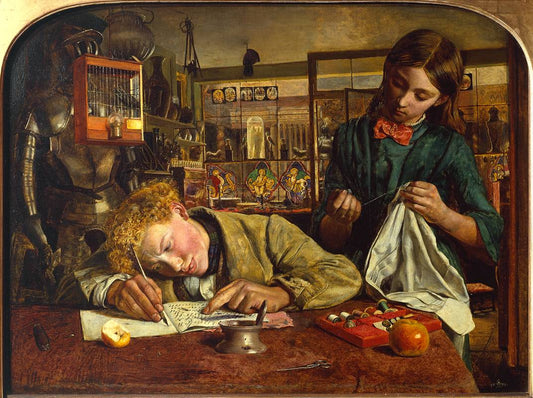 Kit's First Writing Lesson, vintage artwork by Robert Braithwaite Martineau, 12x8" (A4) Poster