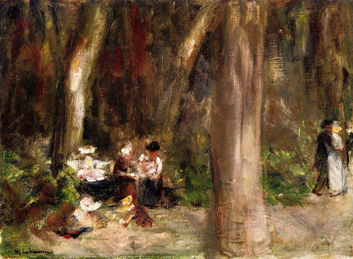 Children Playing and Loving Couple in the Tiergarten, vintage artwork by Max Liebermann, 12x8" (A4) Poster