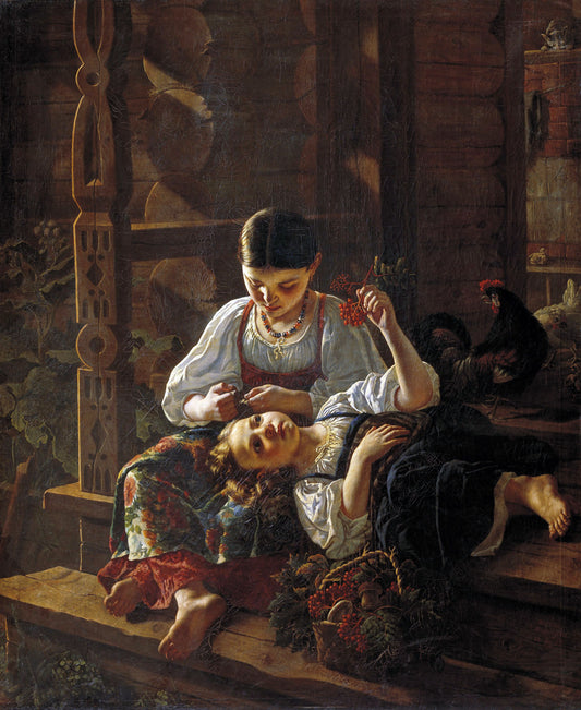 On the Porch, vintage artwork by Rostislav Felitsin, A3 (16x12") Poster Print