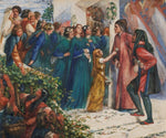 Beatrice meeting Dante at a marriage feast, denies him her salutation, vintage artwork by Dante Gabriel Rossetti, 12x8" (A4) Poster