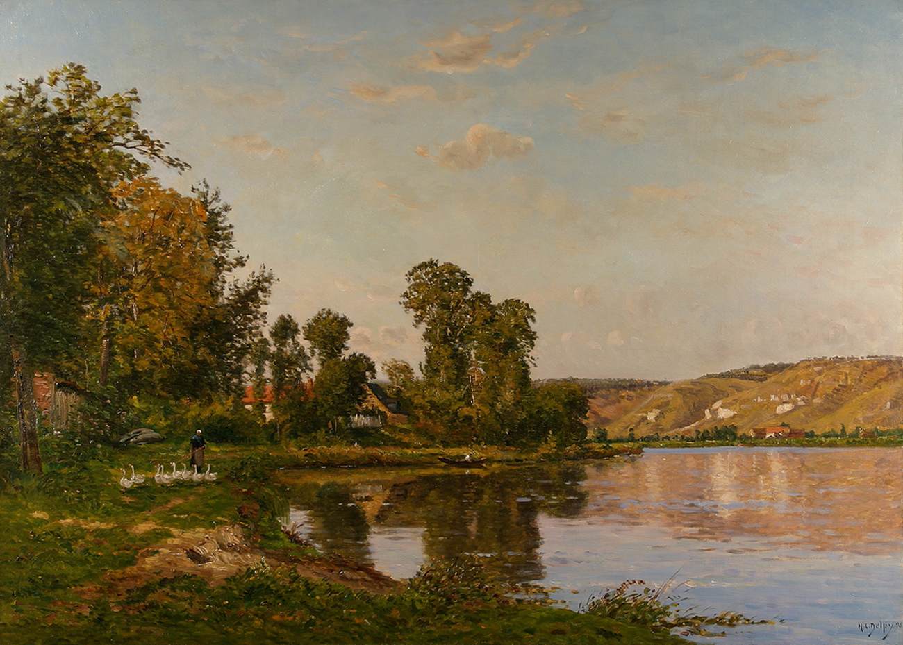 The River at Pont-sur-Yonne, vintage artwork by Hippolyte-Camille Delpy, 12x8" (A4) Poster