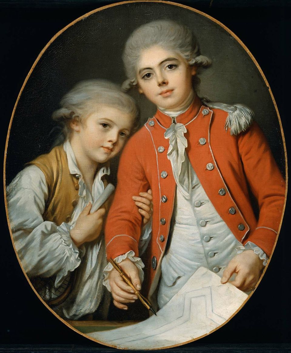 Portrait of two Boys, vintage artwork by Joseph Boze, 12x8" (A4) Poster