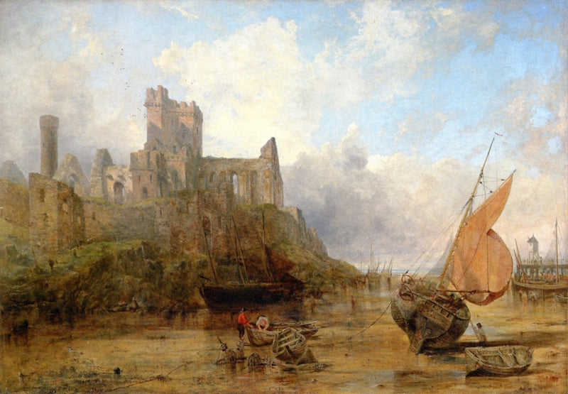 Peel Castle, Isle of Mann, vintage artwork by John Wright Oakes, A.R.A., A3 (16x12") Poster Print