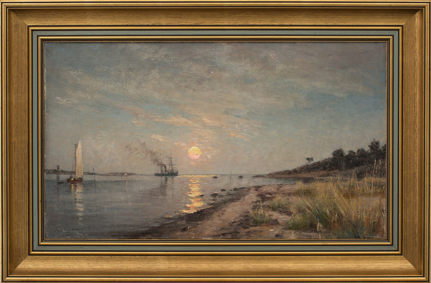 Summer evening, Sandhamn, vintage artwork by Knut Axel Lindman, 12x8" (A4) Poster