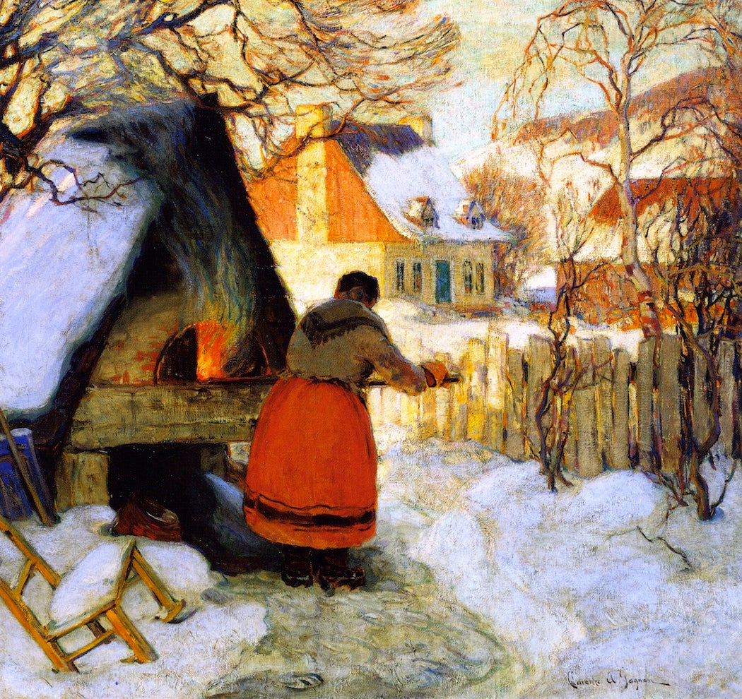 Heating the Oven, Winter Scene by Clarence Gagnon,16x12(A3) Poster